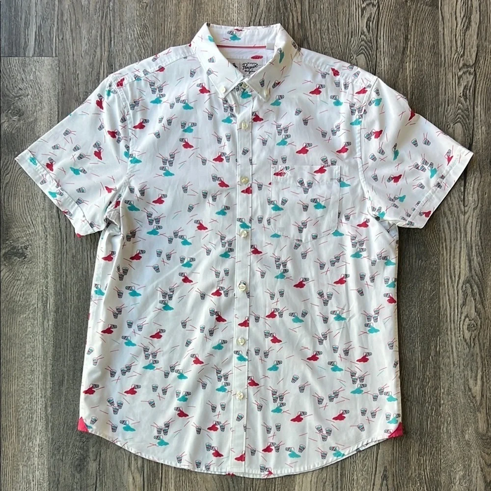 Original Penguin Shirt White Cotton Slurpee Short Sleeve Button Up Size Medium